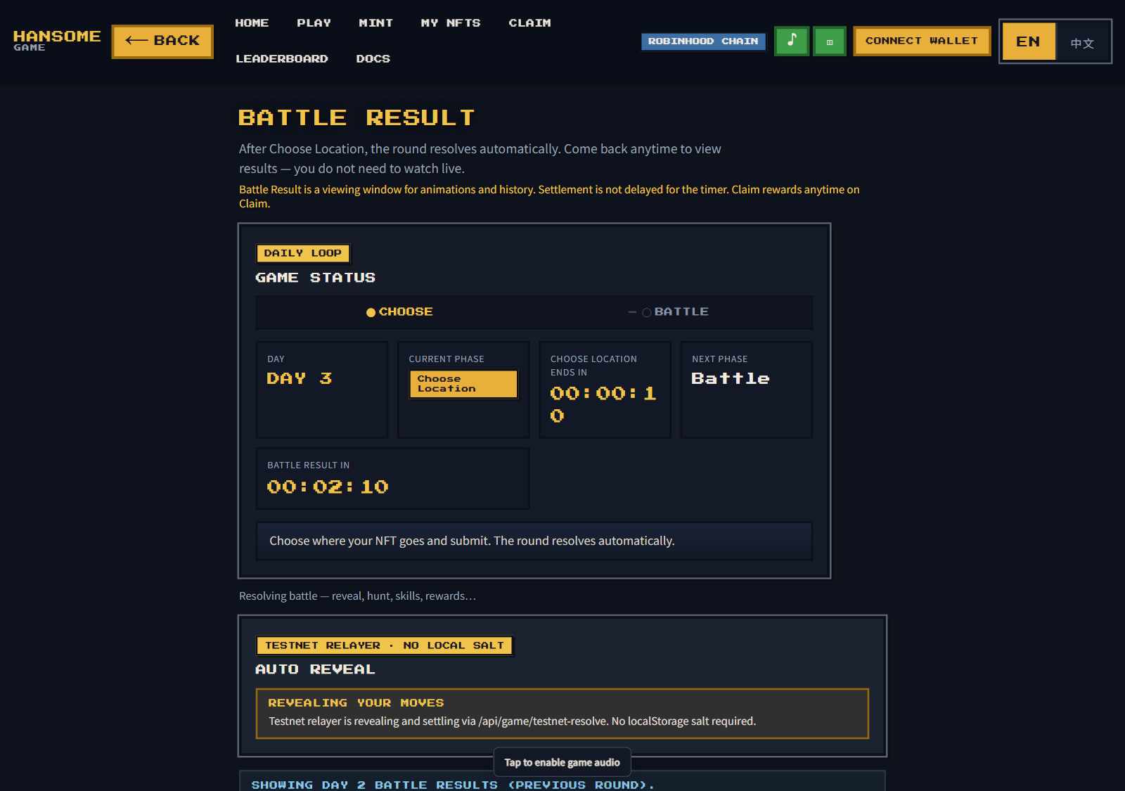 Battle Result page in HANSOME Game