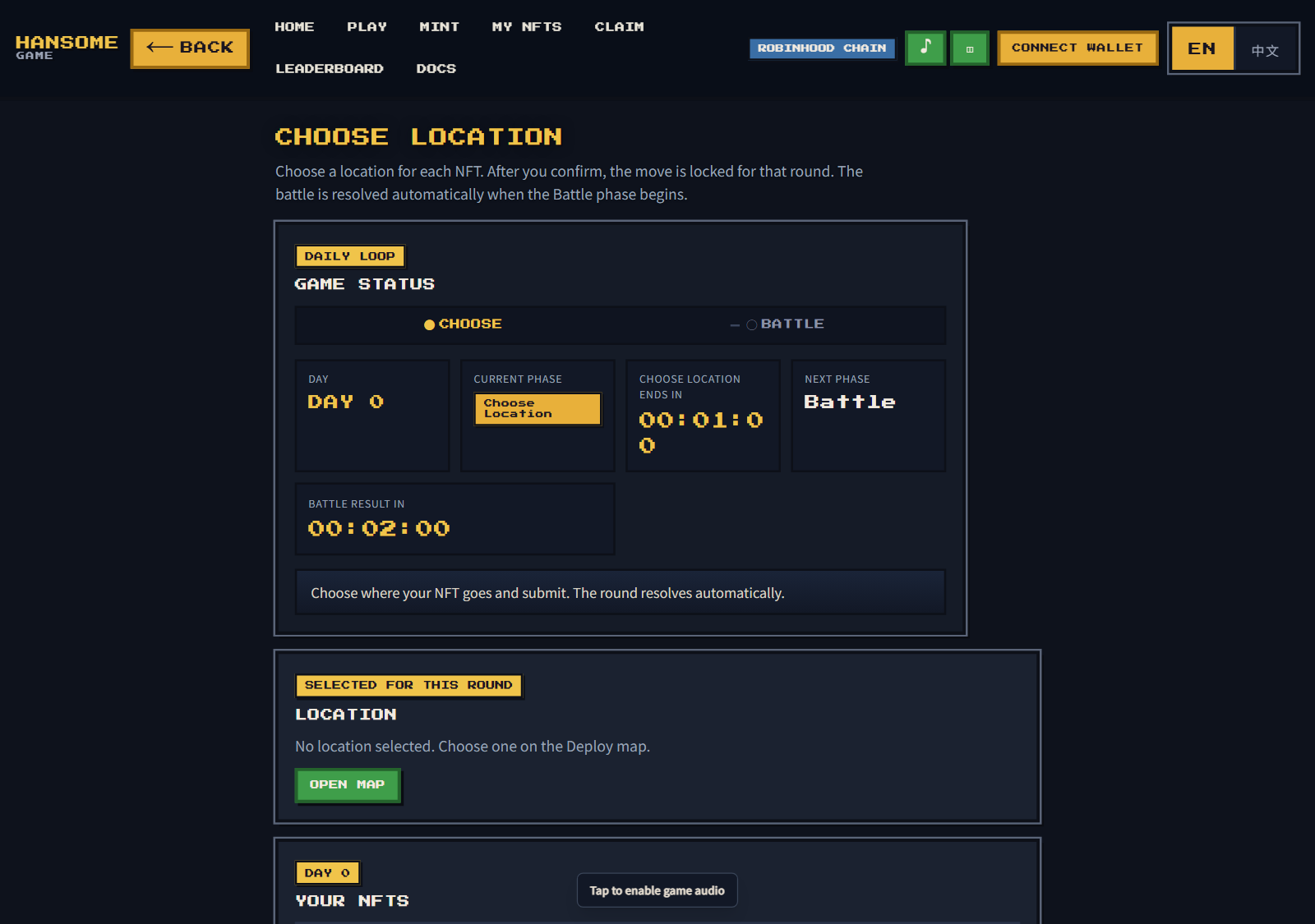 Choose Location page in HANSOME Game