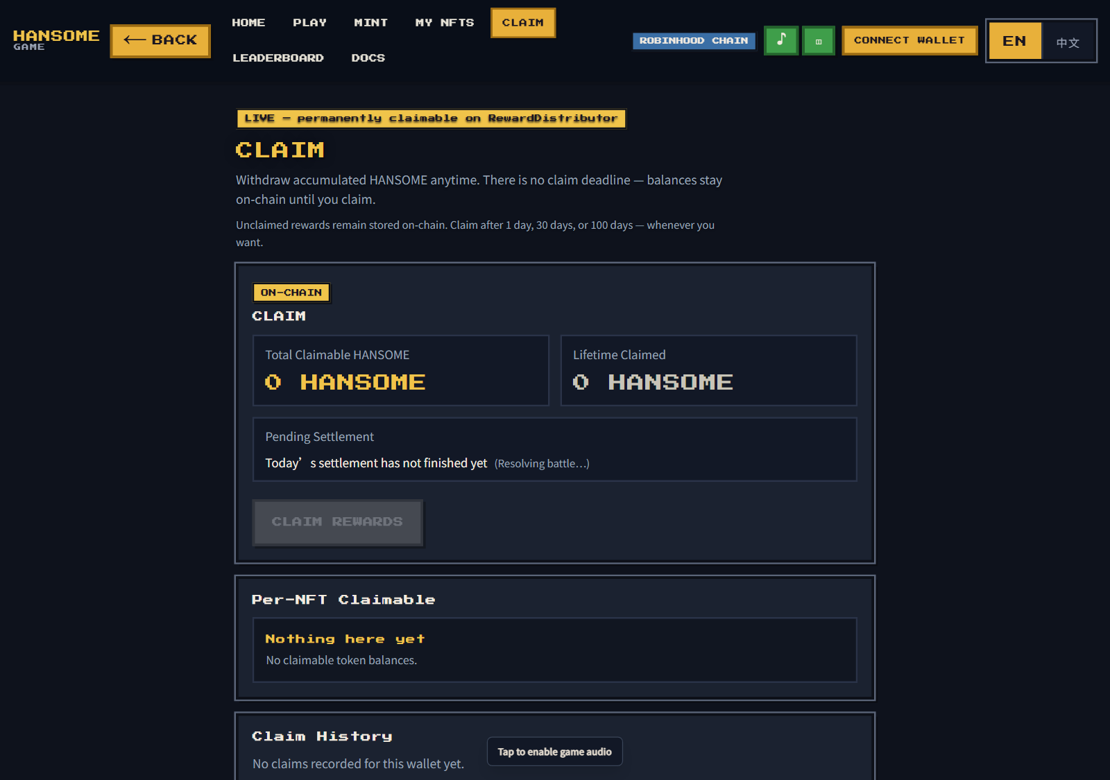 Claim page in HANSOME Game